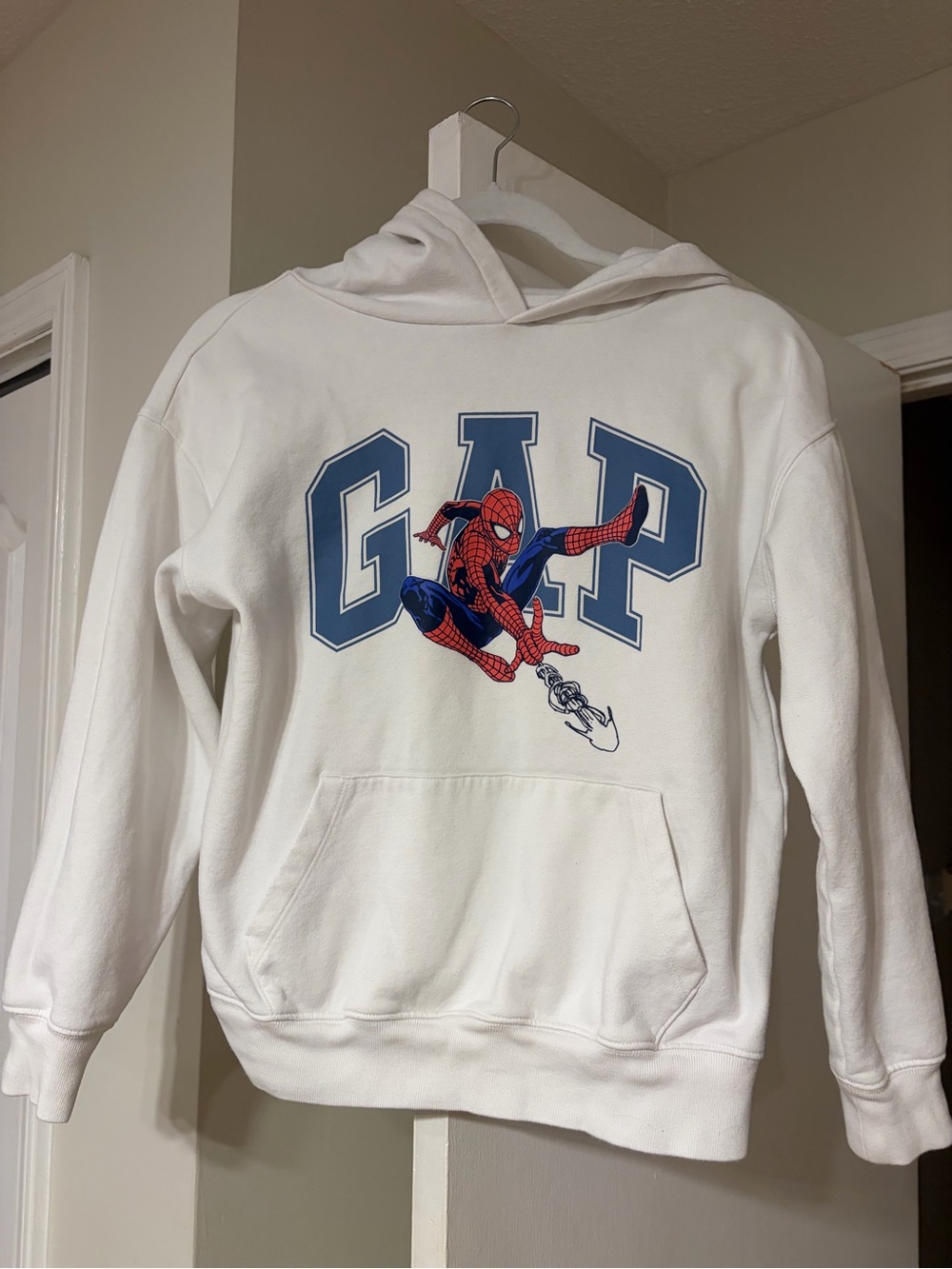 GAP White Kids Hoodie with Blue Logo and Red Spider-Man